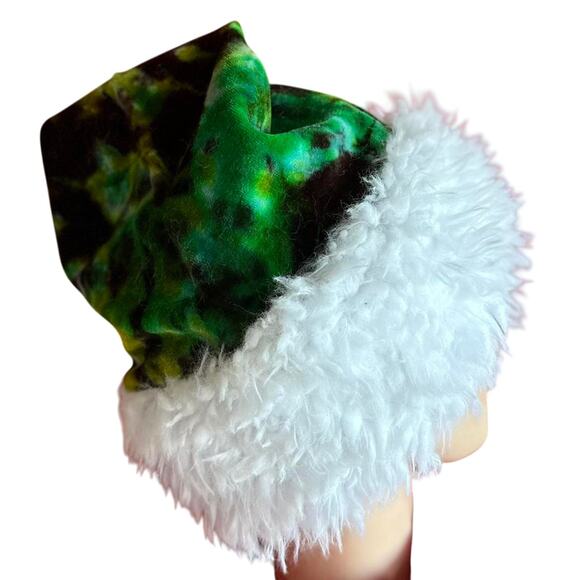 Santa Hat Tie Dye Handcrafted Handsewn Holiday Accessories Party Ready Christmas - Picture 5 of 7